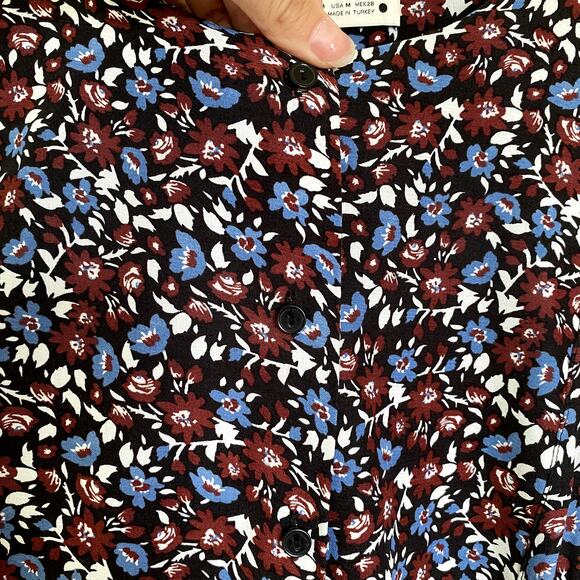 Zara Floral Button Long Sleeve Midi Swing Dress in Wine Red & Blue Medium - Picture 6 of 10
